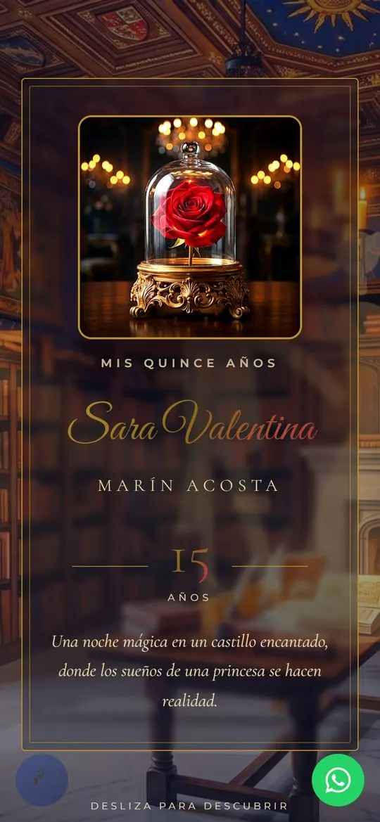 Portada: rosa encantada y el nombre Sara Valentina